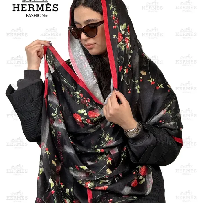 شال ابریشم میله‌ای گل‌دار